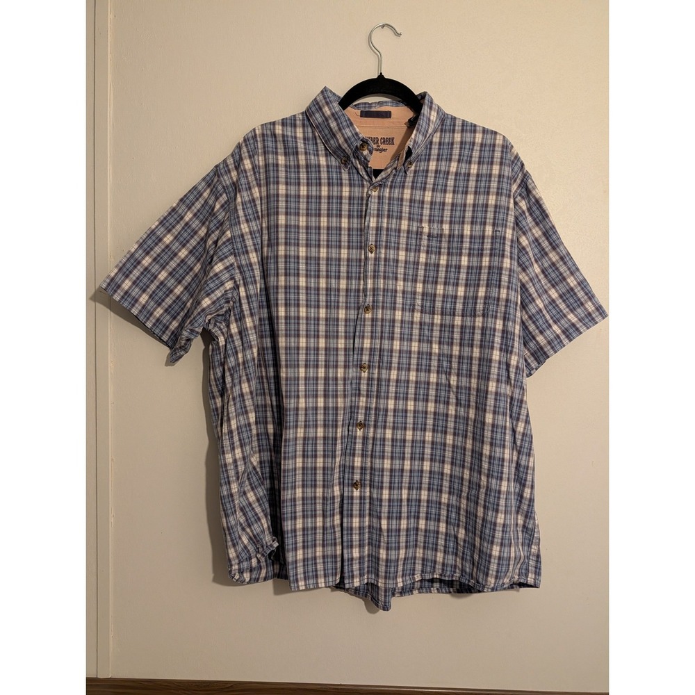 Timber Creek by Wrangler Mens Plaid Short Sleeve Button Down Shirt XL Blue White